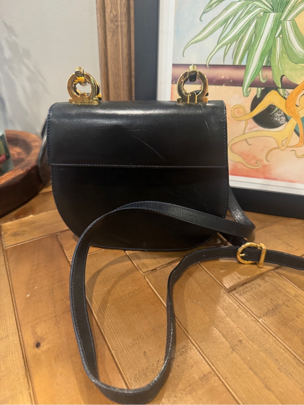 Salvatore Ferragamo Black Leather Gancini Flap shoulder bag